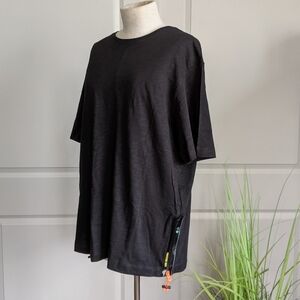 Love Moschino Top Oversize Side Zip Elbow Length Neon Toggle Pulls Black M NWT